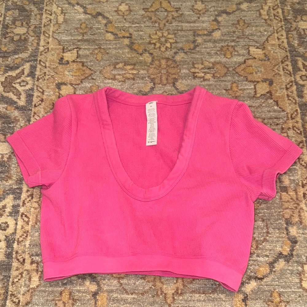 All Ribbed Women's Crop Top in Flamingo Pink Size M